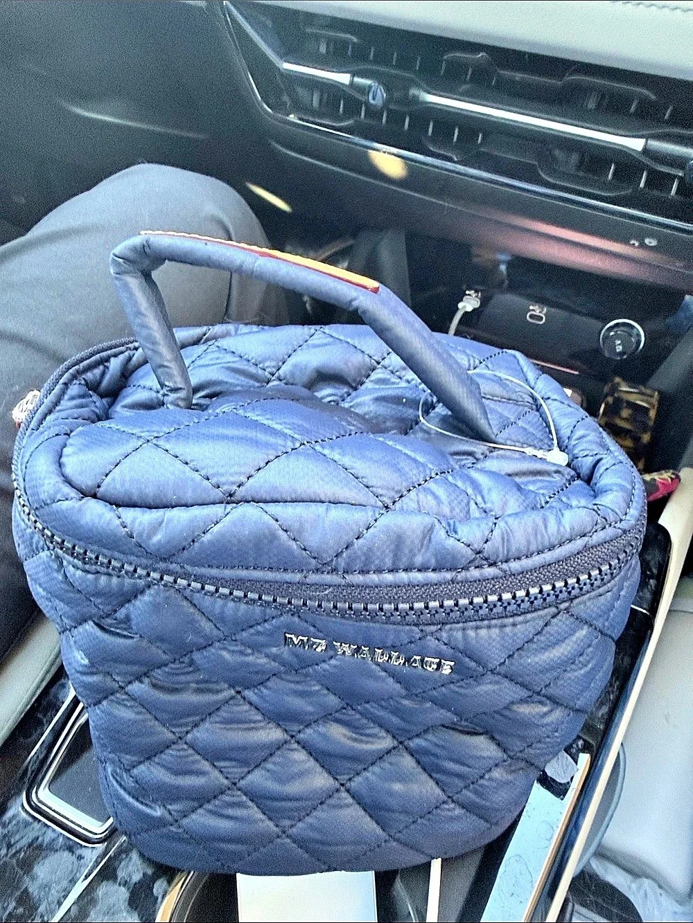 MZ WALLACE Metro Train Case Quilted Cosmetic Case Blue Like New